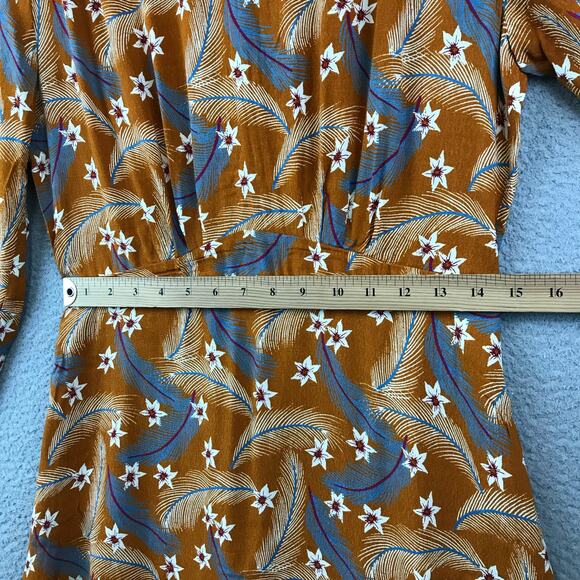 Paris Atelier & Other Stories‎ Burnt Orange Dress Size 6 Floral Feather Print - Picture 7 of 13
